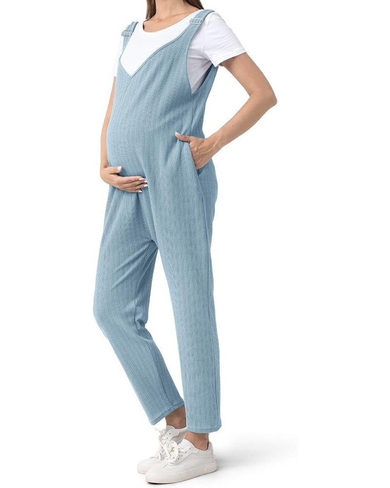 Ribbed Knit Maternity Jumpsuits Overalls Pants Fall Winter V Neck Casual Fit Clothes for Women with Pockets 1-grayish Blue $2...