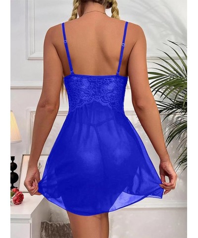 Women's Lace V Neck Lingerie Babydoll Sleeveless Nightwear Sexy Strap Chemise Sleepwear Blue $7.50 Lingerie