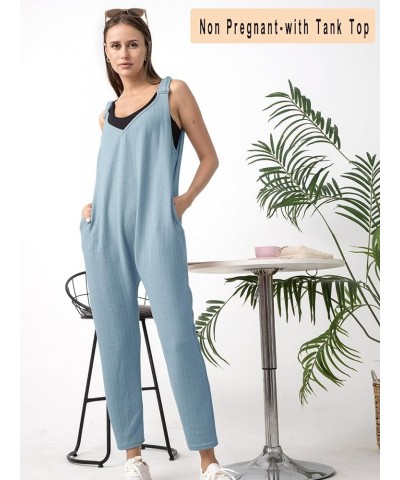 Ribbed Knit Maternity Jumpsuits Overalls Pants Fall Winter V Neck Casual Fit Clothes for Women with Pockets 1-grayish Blue $2...