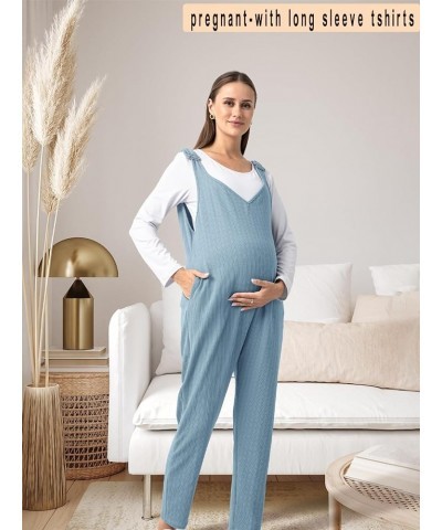 Ribbed Knit Maternity Jumpsuits Overalls Pants Fall Winter V Neck Casual Fit Clothes for Women with Pockets 1-grayish Blue $2...