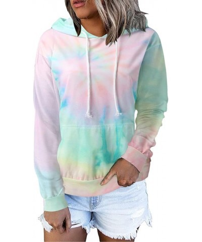 Graphic Hoodies for Women Half Button Hooded Sweatshirt Casual Fall Gradient Print Long Sleeve Pullover Green-e $12.38 Tops