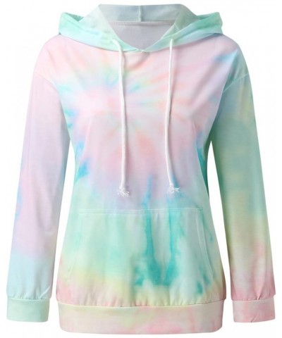 Graphic Hoodies for Women Half Button Hooded Sweatshirt Casual Fall Gradient Print Long Sleeve Pullover Green-e $12.38 Tops