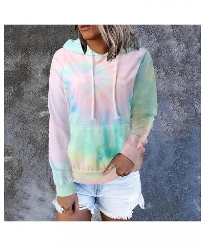 Graphic Hoodies for Women Half Button Hooded Sweatshirt Casual Fall Gradient Print Long Sleeve Pullover Green-e $12.38 Tops