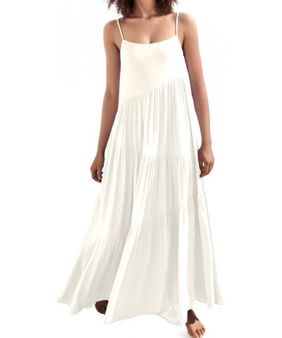 Womens Summer Casual Loose Dress Sleeveless Spaghetti Strap Maxi Long Dresses White $19.03 Dresses