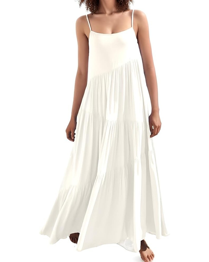 Womens Summer Casual Loose Dress Sleeveless Spaghetti Strap Maxi Long Dresses White $19.03 Dresses