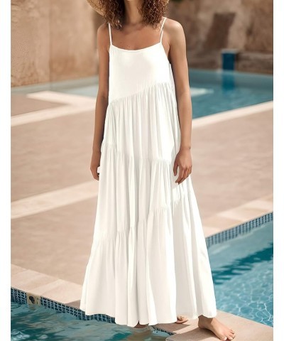 Womens Summer Casual Loose Dress Sleeveless Spaghetti Strap Maxi Long Dresses White $19.03 Dresses