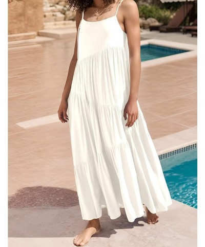 Womens Summer Casual Loose Dress Sleeveless Spaghetti Strap Maxi Long Dresses White $19.03 Dresses