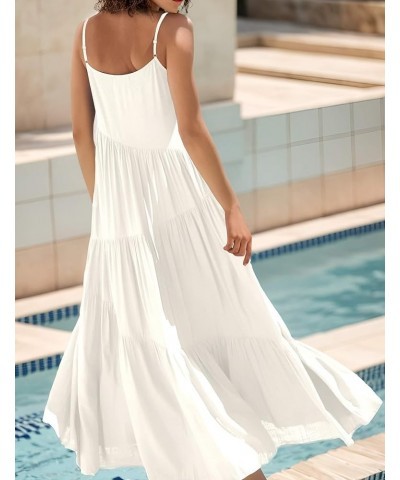 Womens Summer Casual Loose Dress Sleeveless Spaghetti Strap Maxi Long Dresses White $19.03 Dresses