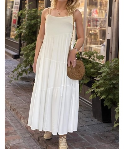 Womens Summer Casual Loose Dress Sleeveless Spaghetti Strap Maxi Long Dresses White $19.03 Dresses