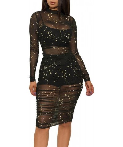 Women Sexy Hot Drilling Bodycon Dress Prom Club Birthday Cocktail Elegant Night Dresses 4 Gold Black(3pcs) $10.59 Dresses