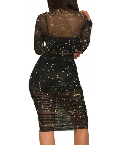 Women Sexy Hot Drilling Bodycon Dress Prom Club Birthday Cocktail Elegant Night Dresses 4 Gold Black(3pcs) $10.59 Dresses