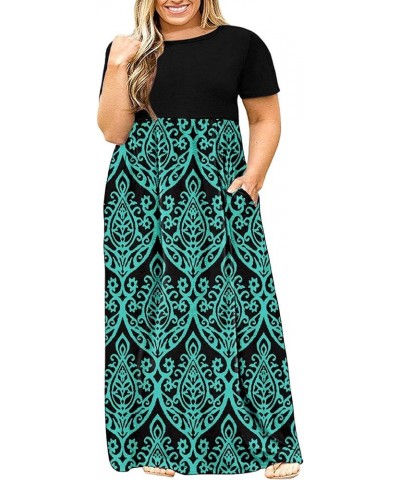 Women's Plus Size Short Sleeve Loose Plain Casual Long Maxi Dresses with Pockets 02-black Green $14.75 Dresses