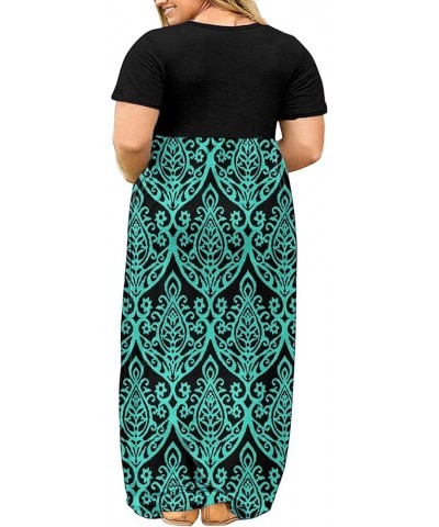 Women's Plus Size Short Sleeve Loose Plain Casual Long Maxi Dresses with Pockets 02-black Green $14.75 Dresses