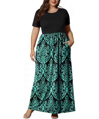 Women's Plus Size Short Sleeve Loose Plain Casual Long Maxi Dresses with Pockets 02-black Green $14.75 Dresses