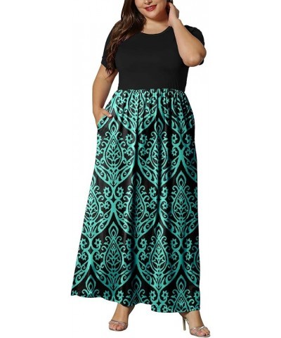 Women's Plus Size Short Sleeve Loose Plain Casual Long Maxi Dresses with Pockets 02-black Green $14.75 Dresses