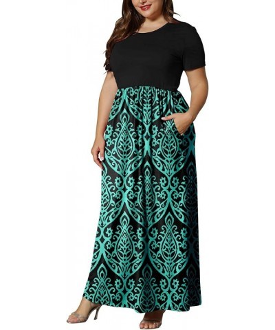 Women's Plus Size Short Sleeve Loose Plain Casual Long Maxi Dresses with Pockets 02-black Green $14.75 Dresses