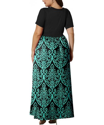 Women's Plus Size Short Sleeve Loose Plain Casual Long Maxi Dresses with Pockets 02-black Green $14.75 Dresses