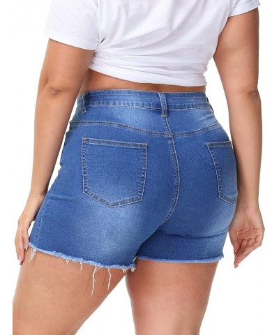 Womens Plus Size Denim Shorts High Waisted Stretchy Raw Hem Jean Shorts with Pockets B-royal Blue-035 $13.60 Shorts