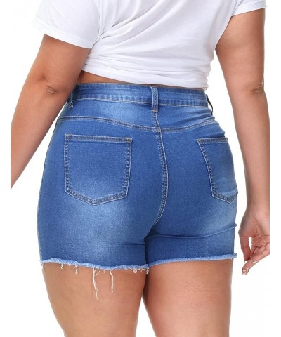 Womens Plus Size Denim Shorts High Waisted Stretchy Raw Hem Jean Shorts with Pockets B-royal Blue-035 $13.60 Shorts