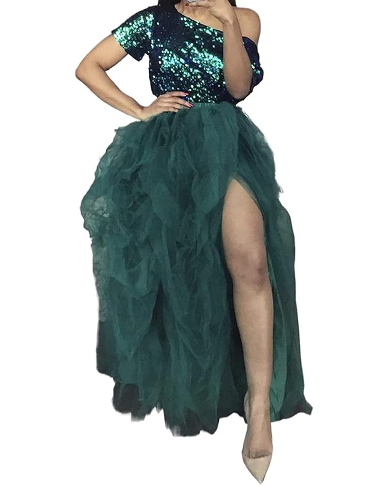 Women Tulle Tutu Long Maxi Skirt High Waist Floor Length Layered A-Line Puffy Skirts for Wedding Night Out Party Dark Green $...