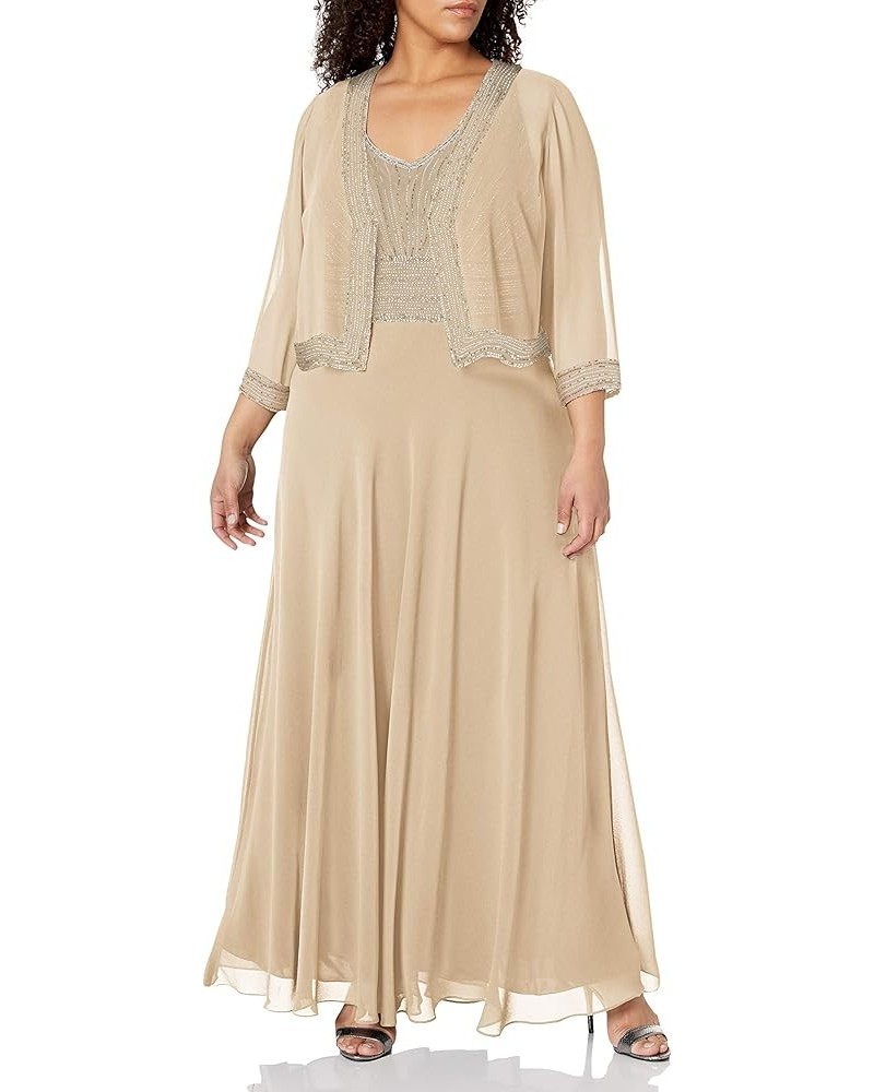 Women's Jacket Dress with Beaded Trim Camel/White/Silver $31.26 Dresses