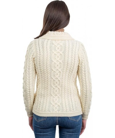 Irish Cardigan Sweater for Women 100% Merino Wool Aran Celtic Knit Ladies Coat with Pockets Natural $50.48 Sweaters