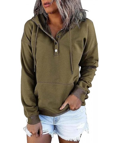 Womens Fall Fashion Hooded Sweatshirt Long Sleeve Button Drawstring Tops Casual Loose Solid/Printed Hoodies S-3XL Army Green ...