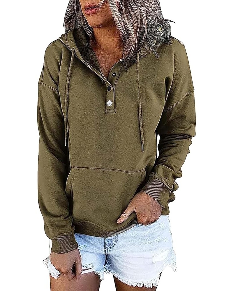 Womens Fall Fashion Hooded Sweatshirt Long Sleeve Button Drawstring Tops Casual Loose Solid/Printed Hoodies S-3XL Army Green ...