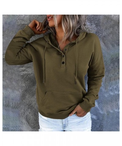 Womens Fall Fashion Hooded Sweatshirt Long Sleeve Button Drawstring Tops Casual Loose Solid/Printed Hoodies S-3XL Army Green ...