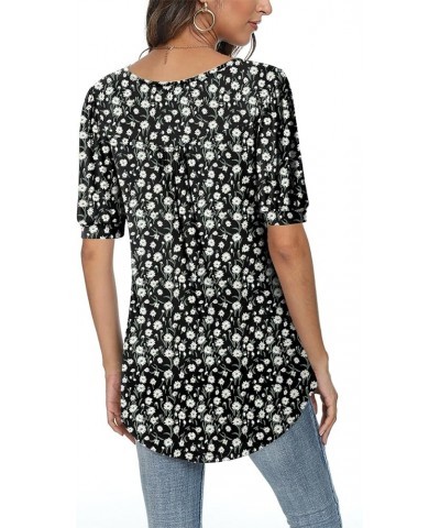 2024 Puff Short Sleeve Fashion Casual elbow sleeve tunic tops for leggings 03-white Daisy Black $12.45 Tops