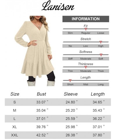 Women Knit Dress Long Puff Sleeve Fit and Flare Sweater Dresses with Pockets Wrap Fall Dress Apricot $24.37 Dresses