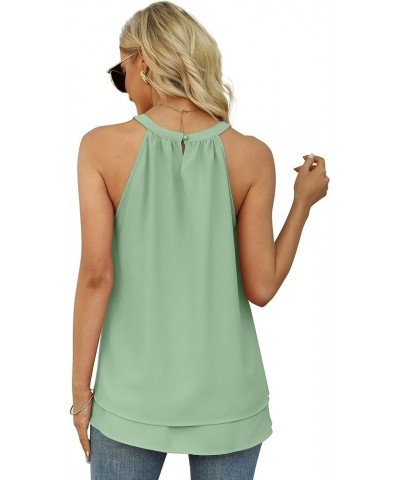 Womens Halter Tank Tops Summer High Neck Double Layers Sleeveless Tops 02-light Green $15.65 Tanks