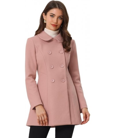 Women's Peter Pan Collar Double Breasted Winter Long Trench Pea Coat Dusty Pink $43.98 Coats