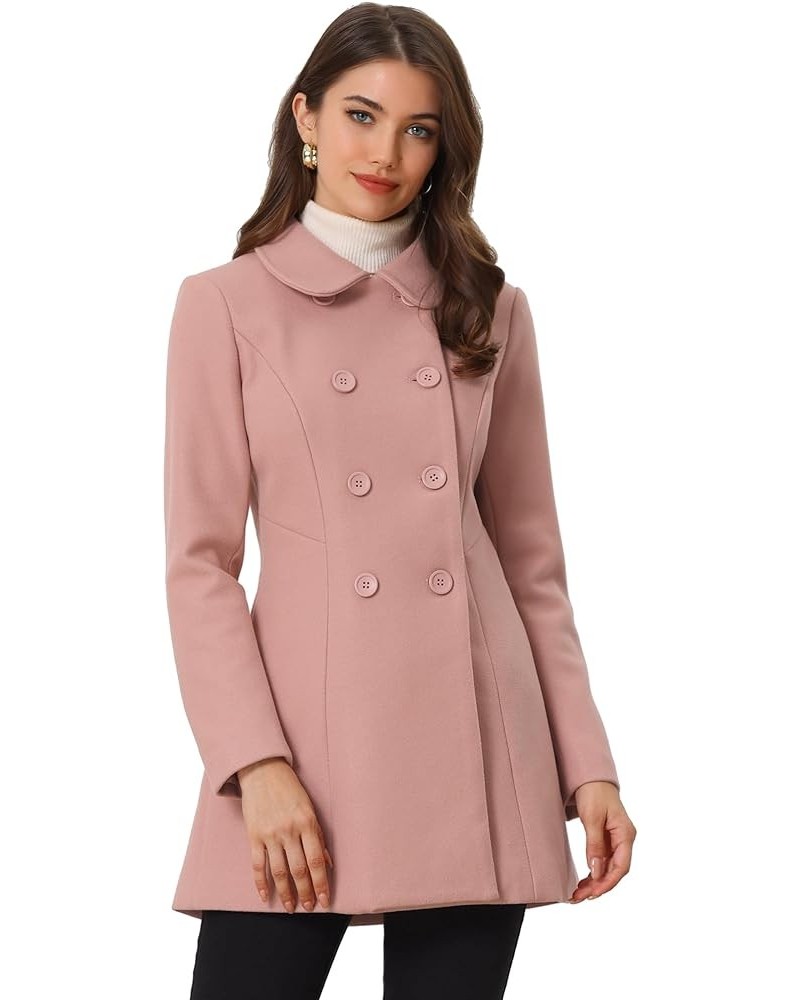 Women's Peter Pan Collar Double Breasted Winter Long Trench Pea Coat Dusty Pink $43.98 Coats
