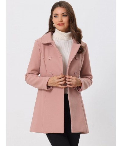 Women's Peter Pan Collar Double Breasted Winter Long Trench Pea Coat Dusty Pink $43.98 Coats