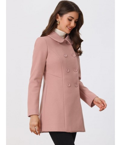 Women's Peter Pan Collar Double Breasted Winter Long Trench Pea Coat Dusty Pink $43.98 Coats