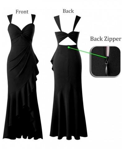 Womens Glitter Sweetheart V Neck Twist Front Backless Ruched Ruffle Slit Formal Evening Gown Maxi Dress Solid Black $36.20 Dr...