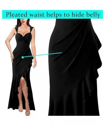 Womens Glitter Sweetheart V Neck Twist Front Backless Ruched Ruffle Slit Formal Evening Gown Maxi Dress Solid Black $36.20 Dr...