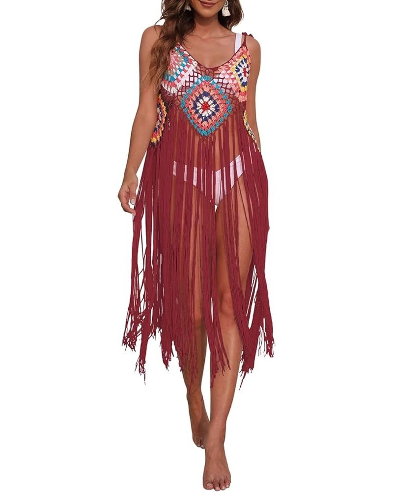 Sexy Swimsuit Coverup Fringe Beach Crochet Cover Up for Swimwear Women Red $12.97 Swimsuits