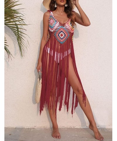 Sexy Swimsuit Coverup Fringe Beach Crochet Cover Up for Swimwear Women Red $12.97 Swimsuits