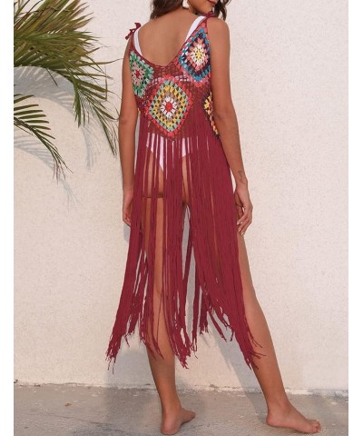 Sexy Swimsuit Coverup Fringe Beach Crochet Cover Up for Swimwear Women Red $12.97 Swimsuits