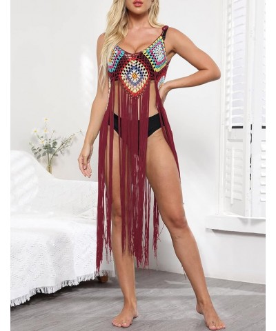 Sexy Swimsuit Coverup Fringe Beach Crochet Cover Up for Swimwear Women Red $12.97 Swimsuits