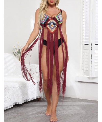 Sexy Swimsuit Coverup Fringe Beach Crochet Cover Up for Swimwear Women Red $12.97 Swimsuits