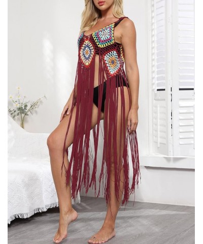 Sexy Swimsuit Coverup Fringe Beach Crochet Cover Up for Swimwear Women Red $12.97 Swimsuits