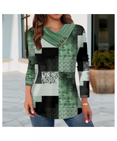 Womens Dressy Casual Blouses 2024 Spring Baggy Long Sleeve Graphic Tees V Neck Top Color Block Button Up Shirts 12-green ➢➢li...