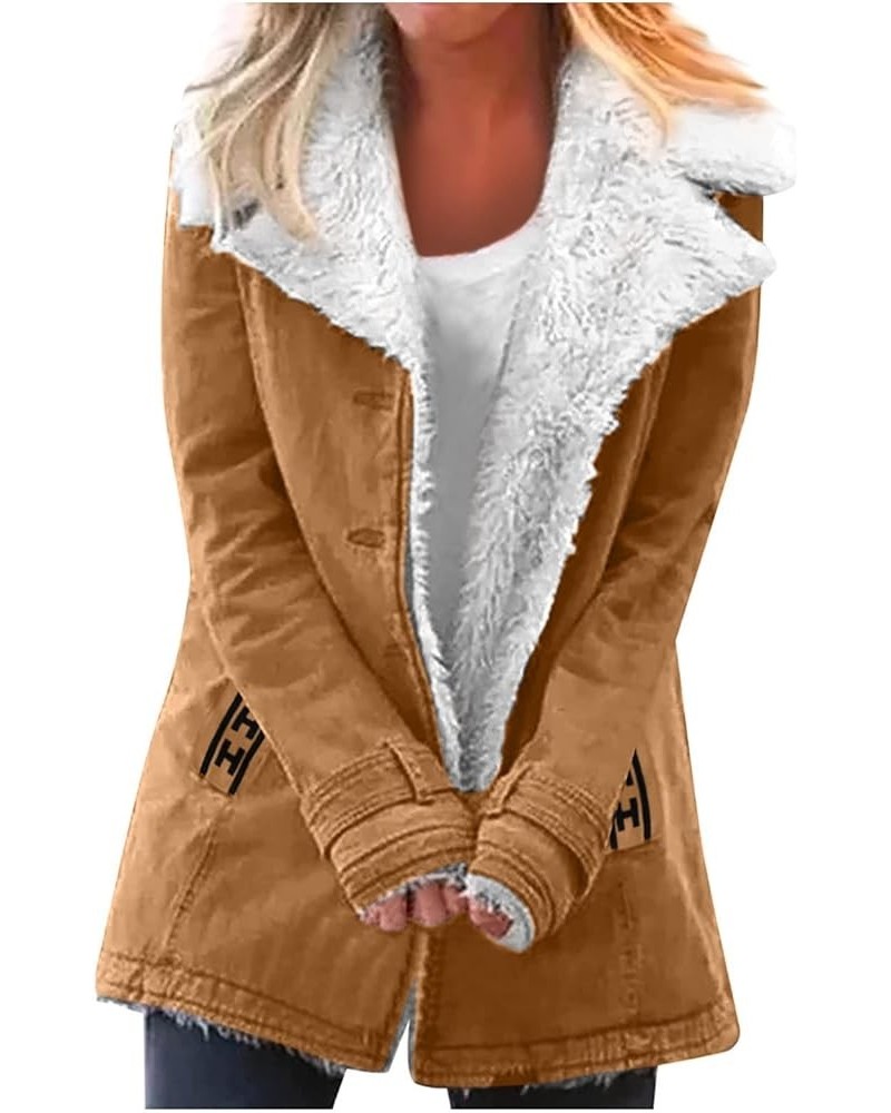 Winter Coats for Women Ladies Solid Color Leather Padded Warm Jacket Sherpa Jacket Long Winter Coats for Women 03-brown $16.7...