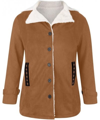 Winter Coats for Women Ladies Solid Color Leather Padded Warm Jacket Sherpa Jacket Long Winter Coats for Women 03-brown $16.7...