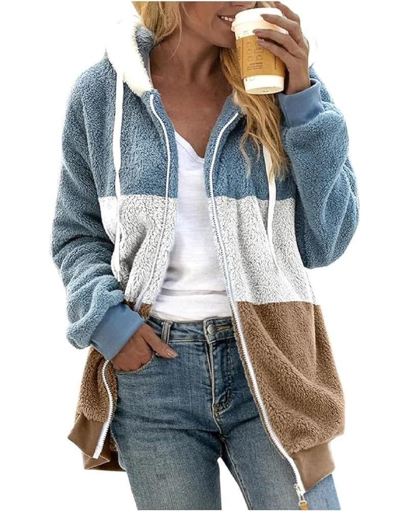 Women's Fuzzy Fleece Jacket Oversized Sherpa Fur Coat with Hood Winter Warm Shaggy Long Sleeve Outwear with Pockets J $8.63 J...