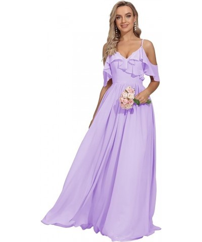 Spaghetti Straps Bridesmaid Dresses for Women Long V Neck Ruffles Sleeves Formal Evening Dresses with Pockets Lilac $29.47 Dr...