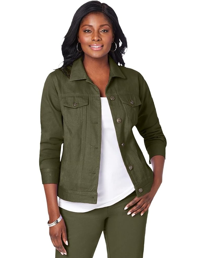 Women's Plus Size Classic Cotton Button Down Denim Jean Jacket Dark Olive Green $28.59 Jackets